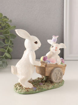 Фигурка полистоун Кролик везет крольчонка в тележке с незабудками, 13.5?6.5?12 см