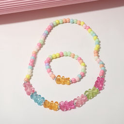 Цена за 2 шт. Набор детский «Выбражулька» 2 предмета: бусы, браслет, мармеладные мишки, d=5 см цветной