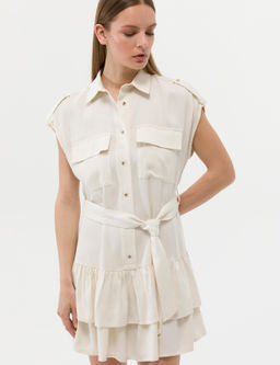 Krem Ku_ak Detayl_ Volanl_ Elbise - Pierre cardin фото 2