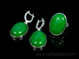 Кольцо, серьги с кварцем (имитация хризопраза) в посеребрении овал 20*27мм