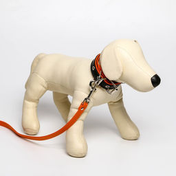 Комплект ошейник (58х2.5 см) и поводок (130х1.4 см) из экокожи, чёрный с оранжевым - Пушистое счастье фото 7