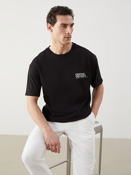 Bisiklet Yaka Bask?l? Penye Erkek Ti??rt