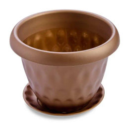 Цена за 3 шт. Горшок для цветов пластиковый 1,7л d-17см "Розетта" с поддоном золотой С126ЗОЛ