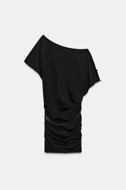 VESTIDO CORTO DRAPEADO CINTUR?N / Negro - Zara фото 5