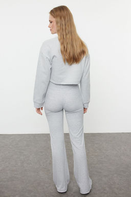 Gri Melanj Wide Leg/Ispanyol Paca Yuksek Bel Interlok Esnek Orme Pantolon TWOAW25PL00006