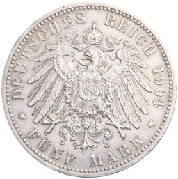 Монета 5 марок 1904 года D Германия (Бавария)