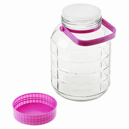 Банка стеклянная с винтовой крышкой Консервация 3,3л, д15,5см, h22,8см, пластмассовая крышка - 2 штуки: прижимная/винтовая, с ручкой, д/горла - 10см, д/основания - 12см (Китай) - Домашняя мода фото 2