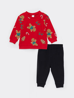 Bisiklet Yaka Uzun Kollu Y?lba?? Temal? Erkek Bebek Sweatshirt ve Pantolon 2li Tak?m