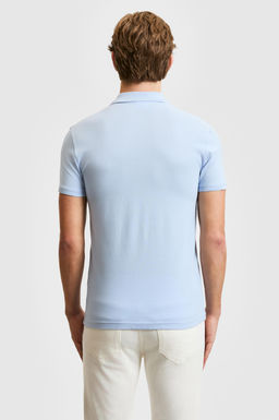 Erkek Slim Fit Polo Yaka A__k Mavi Basic Ti__rt
