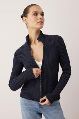Wardrobe Essentials Lacivert Fermuarl? Dik Yaka Yumusak Dokulu Pamuklu Triko H?rka TWOAW26HI00088