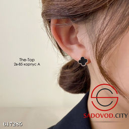 Серьги черный клевер с тонким кантом