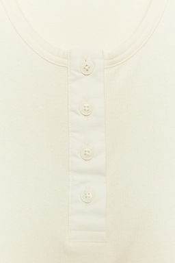 CAMISETA BOTONES CON LINO / Crudo