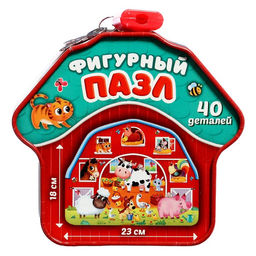 Фигурный пазл в металлической копилке с замочком Животные нашей фермы, 40 деталей - Puzzle time фото 3