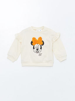 Bisiklet Yaka K?sa Kollu Minnie Mouse Bask?l? K?z Bebek Sweatshirt ve Tayt 2li Tak?m - Waikiki фото 2