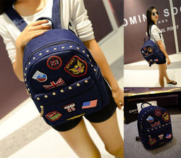 Рюкзак джинсовый с нашивками унисекс 35х25см