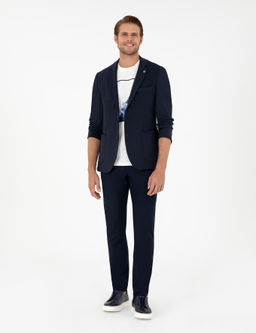 Lacivert Slim Fit _izgili Kanvas Pantolon