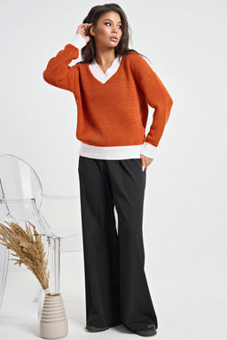 Пуловер вязаный с v-вырезом красная глина