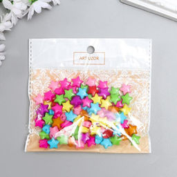 Набор бусин для рукоделия и плетения Арт Узор. Звёздочки, цветные 100 шт. 1.1?1.1 см