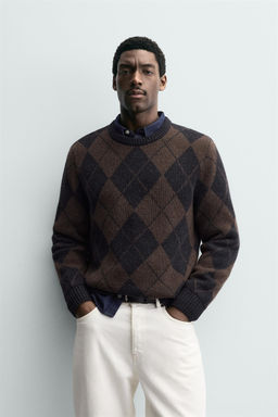 WOOL BLEND ARGYLE JACQUARD JUMPER