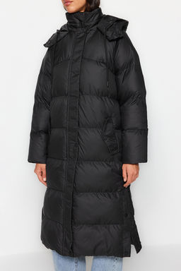 TRENDYOLMILLA Ekru Regular Kapusonlu Yandan C?t C?t Detayl? Su Itici Uzun Sisme Mont TWOAW24MO00104  фото 12