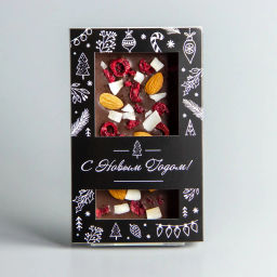 ТЁМНЫЙ ШОКОЛАД С ВИШНЕЙ, МИНДАЛЕМ И КОКОСОМ, НОВОГОДНЯЯ КОРОБОЧКА #11