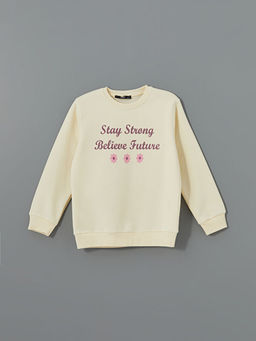 Bisiklet Yaka Bask?l? K?z ?ocuk Sweatshirt