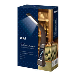 TLD-542 Cream/LED/300Lm/5000K/Dimmer Светильник настольный c часами, календарем, термометром, 5W. Сенсорный выключатель. Кремовый (стилизован под кожу). TM Uniel.