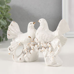 Фигурка керамика «Белые голуби на цветочном дереве», с золотом, стразы