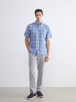 Regular Fit K?sa Kollu Ekose Poplin Erkek G?mlek