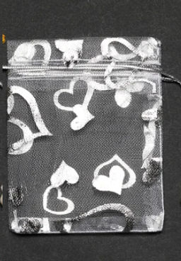 Цена за 2 шт. Мешочек органза Белый сердечки 10х14 см / A-60 /уп 50/штучно