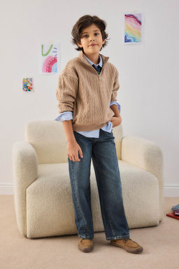 Yar_m Fermuarl_ __i Yumu_ak T_yl_ Sweatshirt Erkek _ocuk - Defacto фото 2