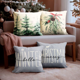 Набор декоративных новогодних наволочек «Этель. Hello, winter» 40×40 см, 4 штуки, велюр