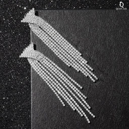 Серьги висячие со стразами Водопад бантик, цвет белый в серебре,10см - Queen fair фото 2