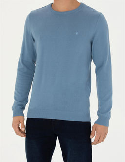 Koyu Mavi Slim Fit Bisiklet Yaka Basic Triko Kazak - Pierre cardin фото 6