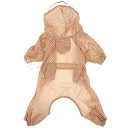 Пэт тойс (Pet toys) Одежда для собаки Комбинезон Горошек с капюшоном, прозрачный ПВХ козырек, на кнопках р-р M, длина спинки 26см/обхват груди 38см/обхват шеи 30см, цвет-темно-бежевый, плащевка (Китай) - Домашняя мода фото 2