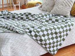 Одеяло байковое 170*200 клетка цв. хаки (Россия)