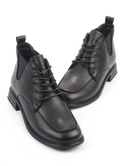 01-M43-23 BLACK Ботинки демисезонные женские (натуральная кожа, байка)