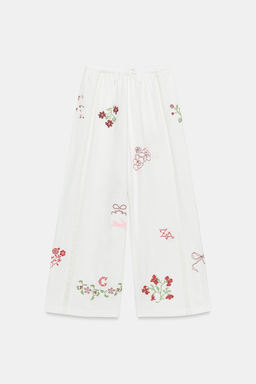 PANTAL?N LARGO BORDADOS / Blanco - Zara фото 7
