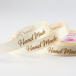Цена за 2 шт. Лента атласная «Hand Made», 15 мм, 23±1 м, бежевый