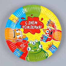 Набор бумажной посуды Монстрики: 6 тарелок, 1 гирлянда, 6 стаканов - Страна карнавалия фото 2