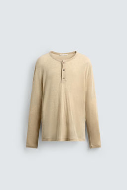 CAMISETA CUELLO PANADERO VISCOSA - LINO / Beige