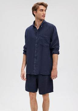Lacivert Keten Gomlek - Mavi фото 2