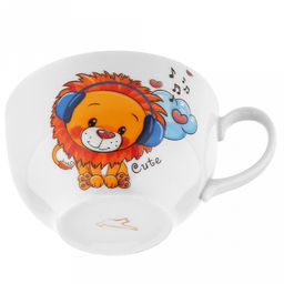 Чашка чайная фарфоровая "Львята" 210мл, д8,5см, h6см, форма "Янтарь" (Россия)