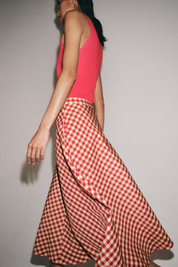 FALDA CAPA CUADROS ZW COLLECTION / Crudo / Rojo - Zara фото 5