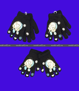 Цена за 3 шт. 3 ПАРЫ - Перчатки детские ДВОЙНЫЕ с прикольным принтом арт. 025 длина перчатки 12-14 см