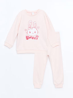 Bisiklet Yaka Uzun Kollu Bask?l? K?z Bebek Sweatshirt ve E?ofman 2li Tak?m