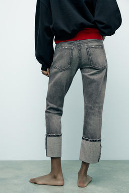 HIGH-WAIST TRF STOVE PIPE FOLDED JEANS - Zara фото 14