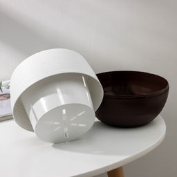 Горшок для цветов с поддоном «Япония», 1.2 л, пластиковый, белый / коричневый