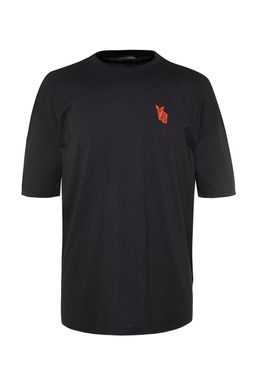 TRENDYOL MAN Siyah Oversize Bisiklet Yaka K?sa Kol Tilki Nak?sl? %100 Pamuklu T-Shirt TMNSS23TS00182 - Trendyolmilla фото 6