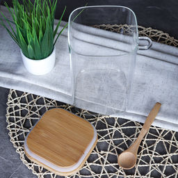 Банка квадратная бамбуковая крышка с ложкой d-100/150 950 мл / LCKW2918 /уп 48/ - Галеонтрейд фото 11